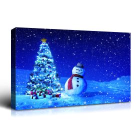 Framed Canvas Wall Art Decor Painting For Chrismas, Chrismas Tree with Cute Snowman Chrismas Gift Painting For Chrismas Gift