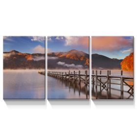 3 Panels Framed Jetty & Lake Canvas Wall Art Decor,3 Pieces Mordern Canvas Decoration Painting for Office,Dining room,Living room