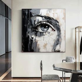 Hand Painted Oil Painting Palette Knife Eye painting Extra abstract wall art Black and white gold wall art face painting Bedroom Living room painting (Style: 1, size: 80x80cm)