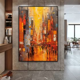 Hand Painted Oil Painting Original Cityscape Oil Painting on Canvas Abstract Urban Scenery Painting Living room Wall Decor Sunset Art Decor Large Mode (Style: 1, size: 100X150cm)