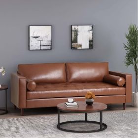 Mirod Comfy 3-seat Sofa with Wooden Legs, PU, for Living Room and Study (Color: as Pic)